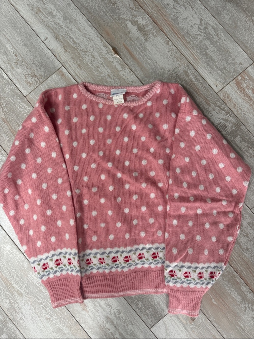Vintage Avon Sweater Pink Polka dot Made in USA